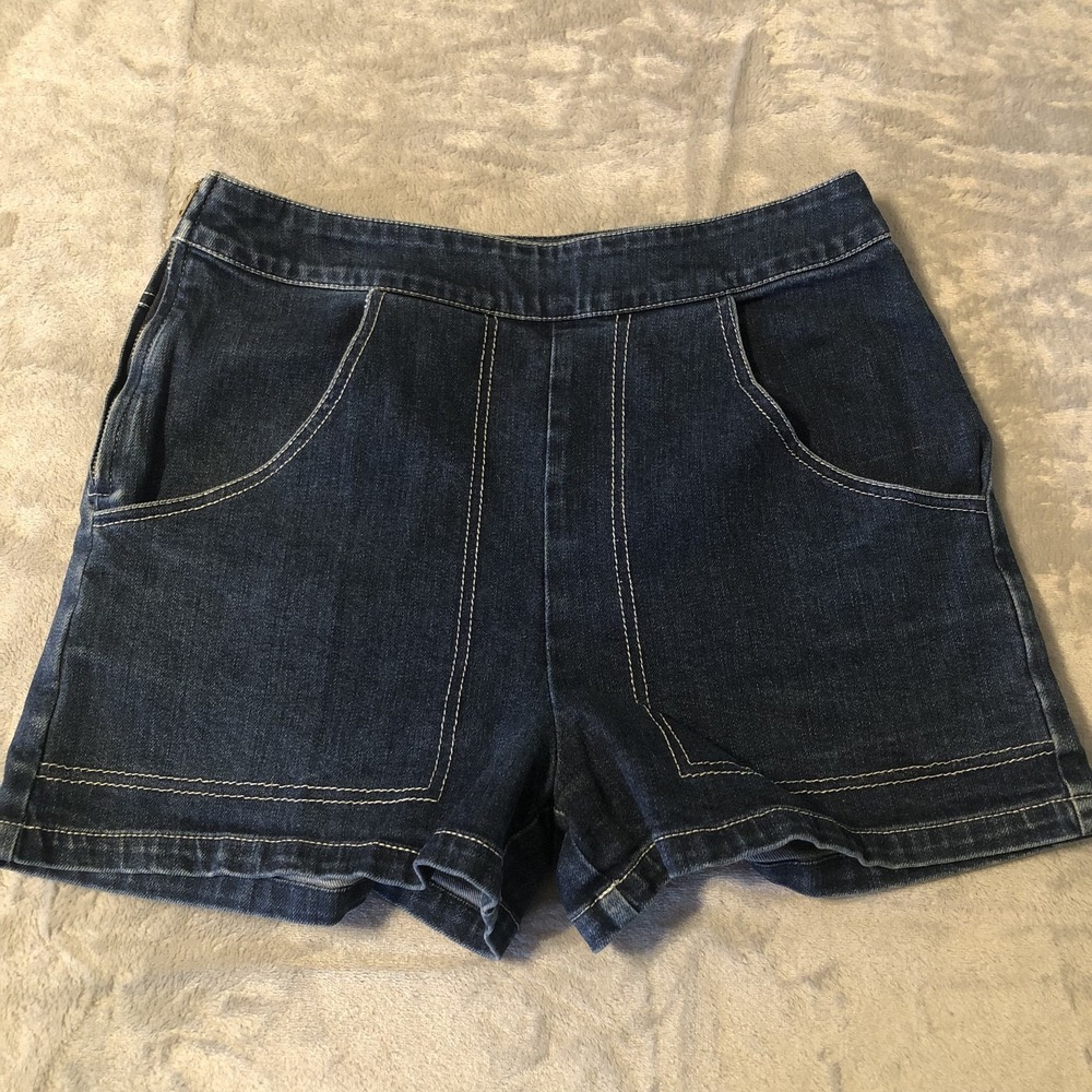 Lesies Denim Shorts Womens XS Blue High Rise Embroidered Fox Floral Pocket Zip